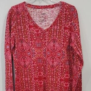 Sonoma Glitter All Over! Shines. Womens Red Paisley Long Sleeve Top